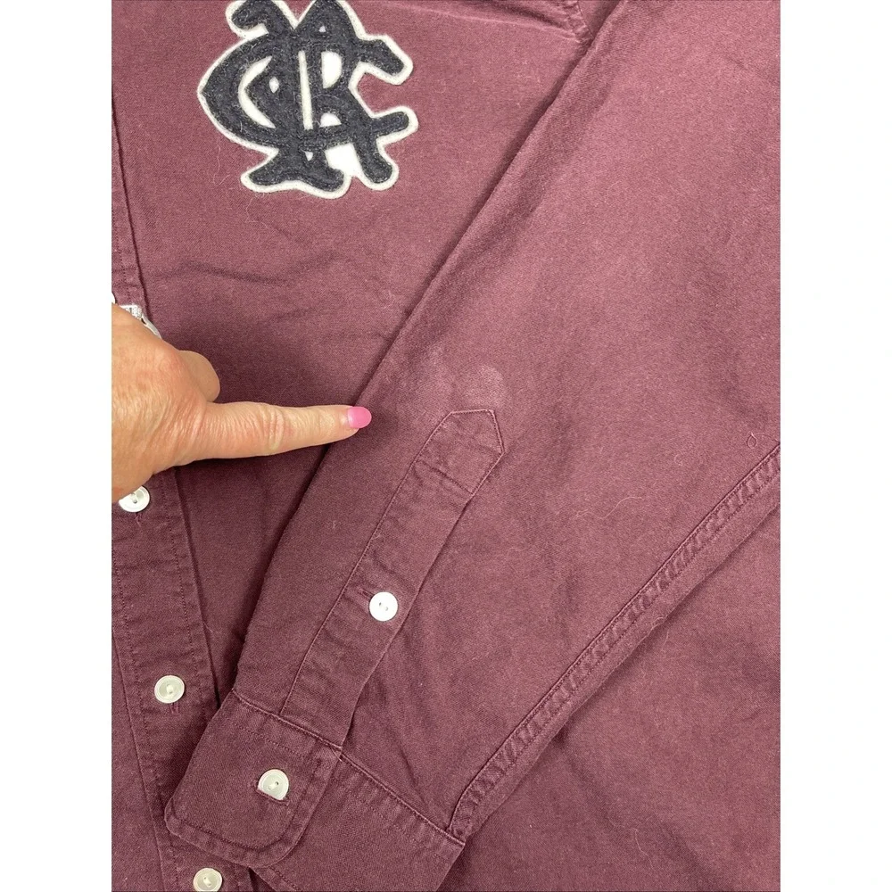 Vintage 90s Polo Ralph Lauren Rugby Shirt XXL Maroon Bleecker Quilted Button‎ Up